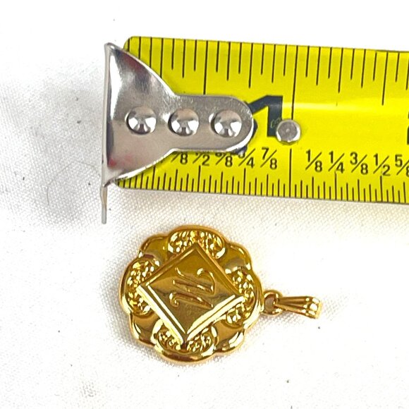 Avon Sparkle Pendant Initial M 1988 Gold-Tone Pendant With Ornate Diamond-Shaped - Picture 6 of 7